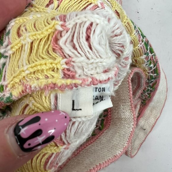 Vintage Goose V-Neck Pullover Sweater Vest Pink White Cottagecore Granny Size L - Picture 8 of 9